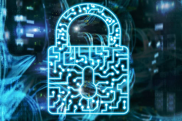 Εικονίδιο κλειδαριάς ασφάλειας στον κυβερνοχώρο πληροφορίες προστασίας δεδομένων στο διαδίκτυο και την τεχνολογία έννοια. — Φωτογραφία Αρχείου