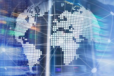 Telekomünikasyon ve internet teknoloji kavram olarak 3B dünya.