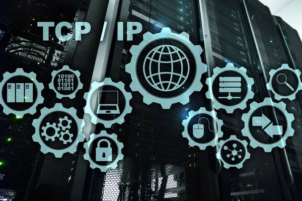 Tcp ip-nätverk. Protokollet om sändningskontroll. Koncept för Internetteknik. — Stockfoto