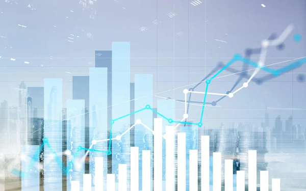 Graph on rows of coins for banking, finance on digital stock market financial exchange and trading graph. — Stock Photo, Image