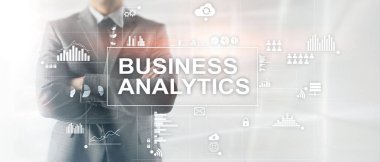 İş analytics kavramı çift pozlama arka plan üzerinde.