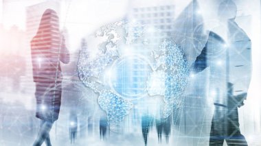 3D Dünya hologram, küre, Www, küresel iş ve telekomünikasyon.