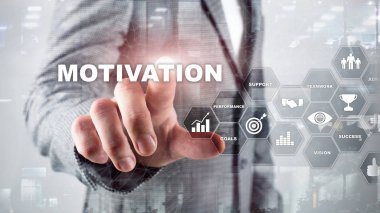 İş öğeleri ile motivasyon kavramı. İş takım. Mali kavramı üzerinde arka plan bulanık. Karışık teknik.