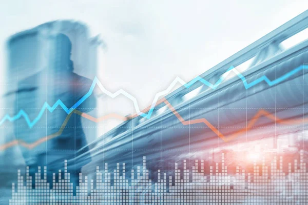 Business Financial Trading Investice koncept graf virtuální obrazovka dvojitá expozice. — Stock fotografie