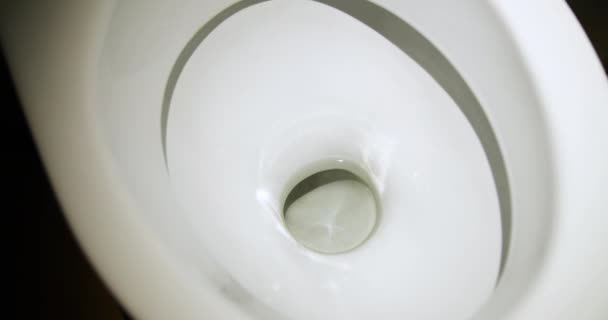 Toilet flushing close-up 4K 50fps. Toilet bowl with running water — Stock Video