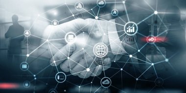 Kablosuz iletişim ağı. Soyut iş geçmişlerinde simgelerin olduğu diyagramlar. Konseptlerin interneti.