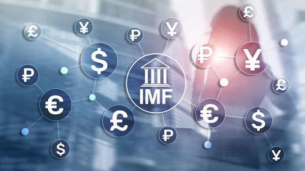 FMI Fondo monetario internacional Organización mundial de bancos. Concepto de negocio sobre fondo borroso — Foto de Stock