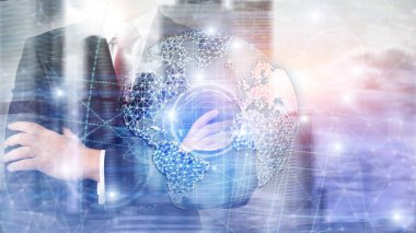 3D Dünya hologram, küre, Www, küresel iş ve telekomünikasyon.