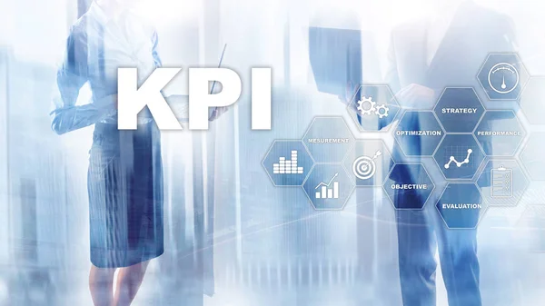 Kpi 主要なパフォーマンス指標 ビジネスと技術の概念 複数の露出 混合メディア 背景のぼやけた金融概念 — ストック写真