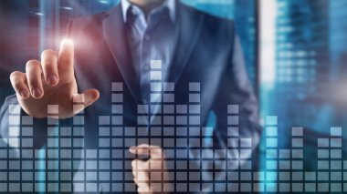 Mali grafik üzerinde bulanık gökdelen office arka plan.