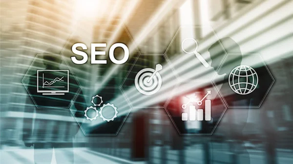 Seo Optimización Motores Búsqueda Marketing Digital Concepto Tecnología Internet Fondo — Foto de Stock