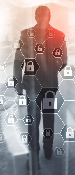 Bandeira Panorama Vertical Cibersegurança Privacidade Informação Proteção Dados Vírus Defesa — Fotografia de Stock