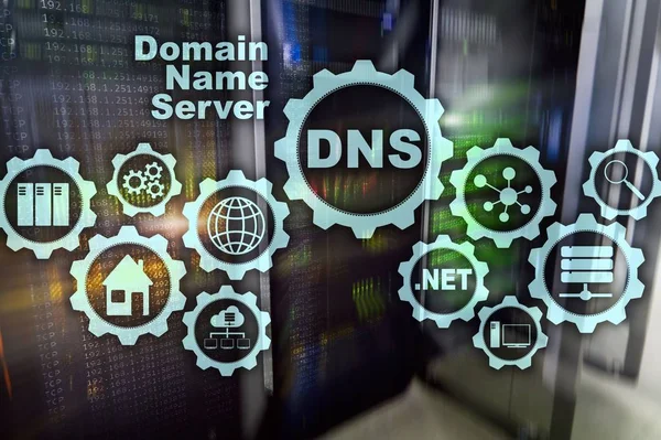 DNS. Sistem Nama Domain. Komunikasi Web Jaringan. Konsep teknologi digital dan Internet — Stok Foto