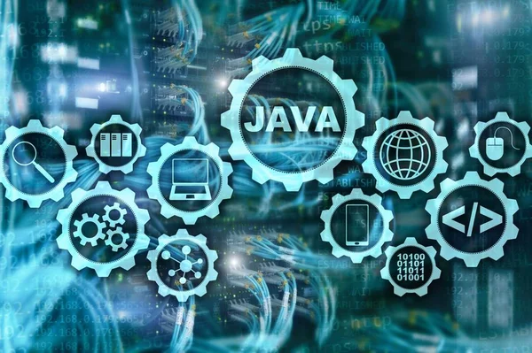 Concetto di programmazione Java. Macchina virtuale. Sullo sfondo della sala server. — Foto Stock