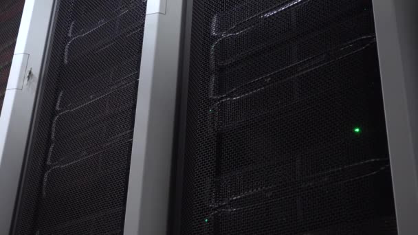 Large modern computing center. Server racks with flashing lights. — Stock Video