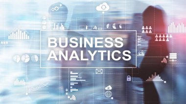 İş analytics kavramı çift pozlama arka plan üzerinde.