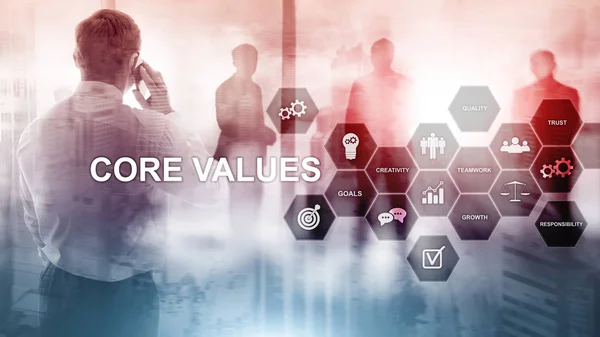 Çekirdek değerler kavramı sanal ekran üzerinde. İş ve finans çözümleri — Stok fotoğraf