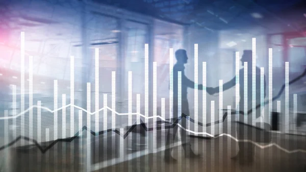 Dubbel exponering ekonomi tillväxt diagram på suddig bakgrund. Affärsverksamhet och investeringar koncept — Stockfoto