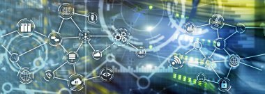 Universal Electronics Technology arka planı. Küresel iş Internet kavramı. Sunucu raf bulanık arka plan.