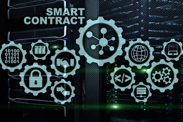 Smart Contract on modern server room background. Business Technology. — Stock Photo, Image