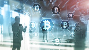 Bitcoin, sunucu Oda zemin üzerine Blockchain kavramı.
