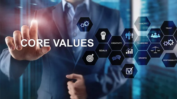 Kärnan värden koncept på virtuella skärmen. Företag och finans lösningar. — Stockfoto
