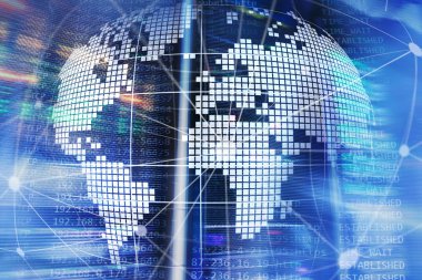 Telekomünikasyon ve internet teknoloji kavram olarak 3B dünya.