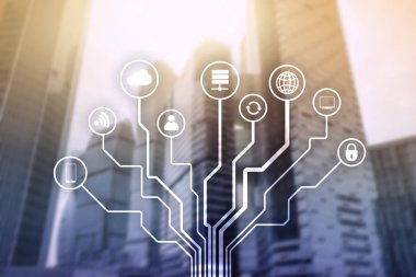 Bulanık iş merkezi zemin üzerine telekomünikasyon ve çok kavramı.