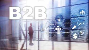 İş iş B2b - teknoloji gelecek için. İş modeli. Mali teknoloji ve iletişim kavramı