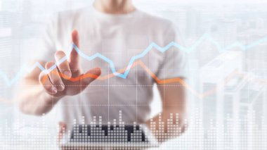 Business Financial Trading Investment konsept grafik sanal ekran çift pozlama.