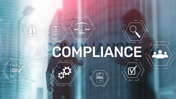 Compliance diagram with icons. Business concept on abstract background