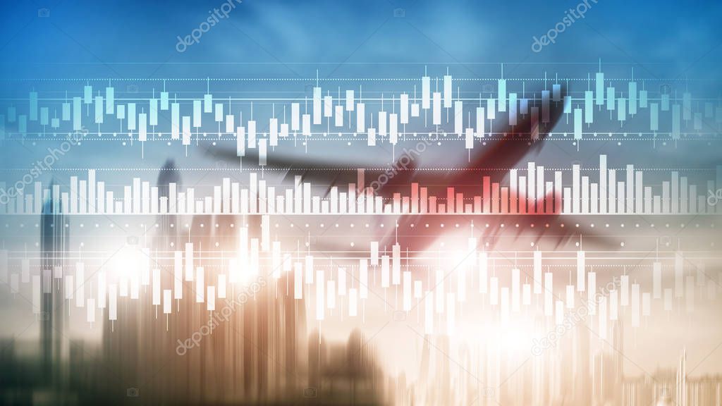 Candles chart diagram graph stock trading investment business finance concept mixed media double exposure virtual screen