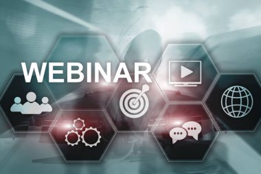 Webinar, kişisel gelişim ve e-öğrenme kavramı üzerinde bulanık arka plan.