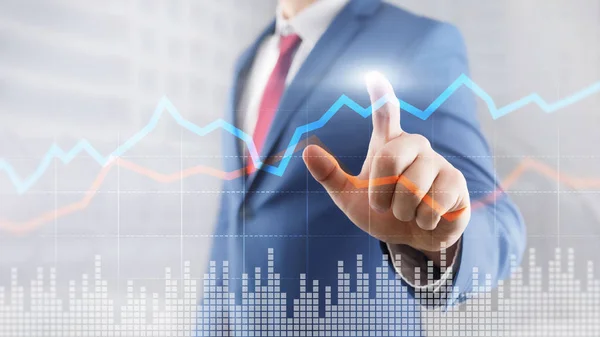 Business Financial Trading Investment Konzept Graphen virtuellen Bildschirm Doppelbelichtung — Stockfoto