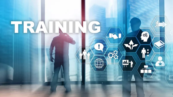Conceito de formação profissional. Webinar de treinamento E-learning. Conceito de tecnologia financeira e comunicação — Fotografia de Stock