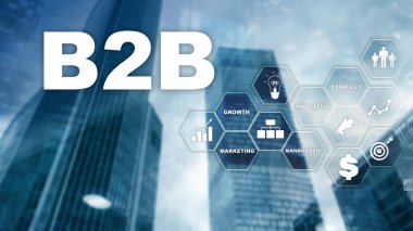 İş iş B2b - teknoloji gelecek için. İş modeli. Mali teknoloji ve iletişim kavramı.