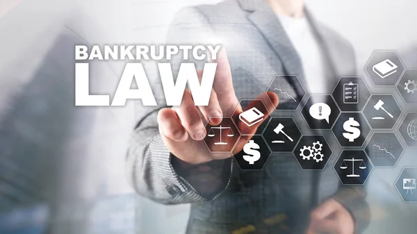 Bankruptcy law concept. Insolvency law. Judicial decision lawyer business concept. Mixed media financial background. — Stock Photo, Image