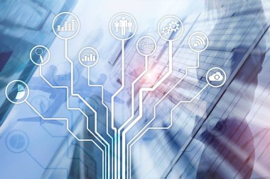 İş uygulamaları simgeleri arka plan bulanık. Finans ve ticaret. Internet teknoloji kavramı