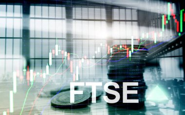 FTSE 100 Financial Times Borsa Endeksi Birleşik Krallık İngiltere Yatırım Ticareti konsepti grafikler ve grafiklerle