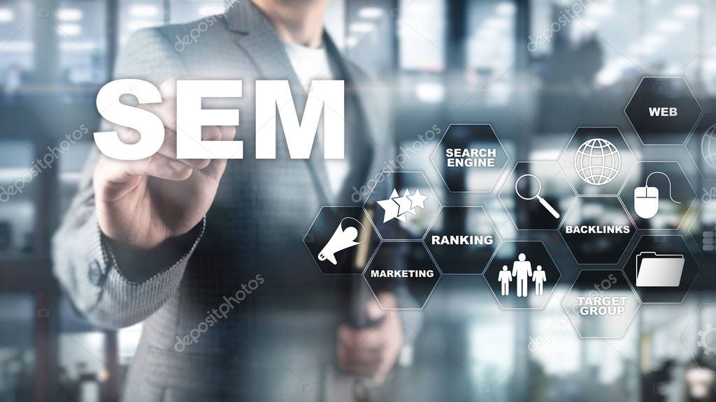 SEM Search Engine Optimization Marketing Ranking Traffic Website Internet Business Technology Communication Concept.