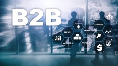 İş iş B2b - teknoloji gelecek için. İş modeli. Mali teknoloji ve iletişim kavramı.