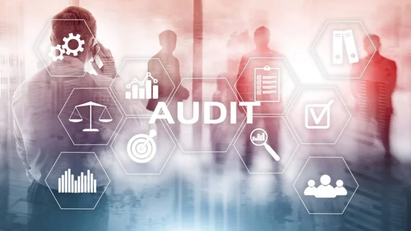 Audit företag och finans konceptet. NALYS finansiella rapporter, analysera avkastning på investeringar. Mixed media abstrakt bakgrund. — Stockfoto