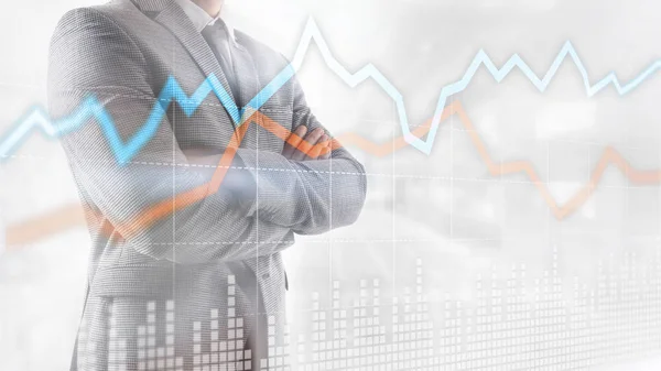 Business Financial Trading Investment concept graph wirtualny ekran podwójna ekspozycja. — Zdjęcie stockowe