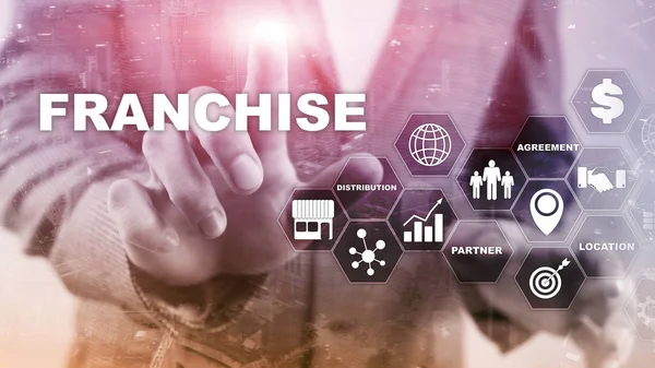 Franquia consept na tela virtual. Marketing Branding Retail and Business Work Mission Concept. — Fotografia de Stock