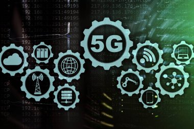 5G Ağ, 5G İnternet Bağlantısı Konsepti dijital arkaplanda. Akıllı iletişim ağı kavramı.