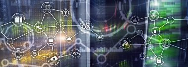 Universal Electronics Technology arka planı. Küresel iş Internet kavramı. Sunucu raf bulanık arka plan