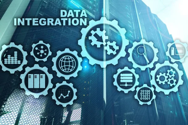 Integración de datos Business Information Technology Concept en el fondo de la sala de servidores — Foto de Stock