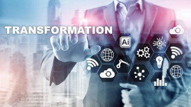 İş Dönüşümü. Gelecek ve İnovasyon İnternet ve ağ konsepti. Soyut iş geçmişi. Karışık Ortam.