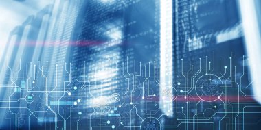 Şematik elektronik taslak sunucu odası bilgi iletişim teknolojisi arka plan. Şablon tasarım kopyalama alanı