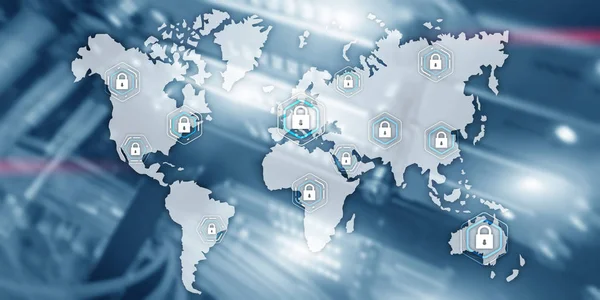 Concepto global de seguridad cibernética comunicación privacidad protección de datos servidor habitación fondo . — Foto de Stock